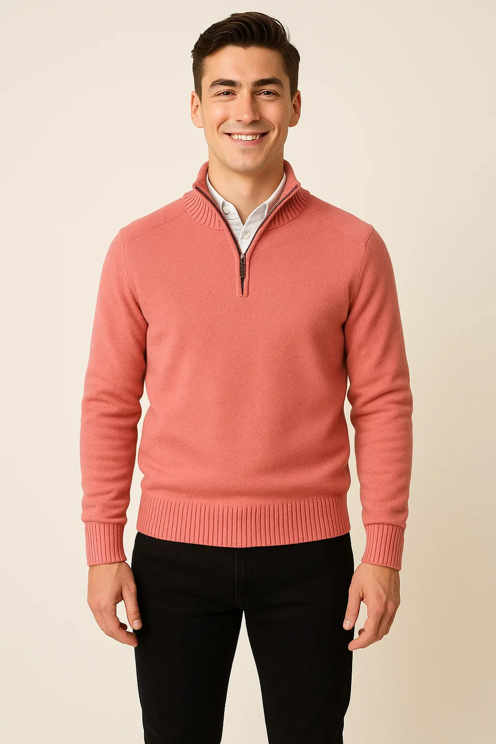 Pull Zip Tendance Smart-Casual pour Homme - Rose