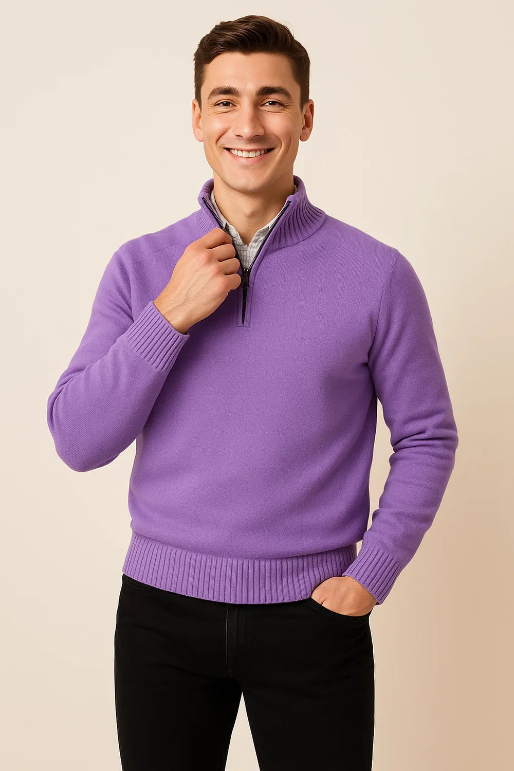 Pull Zip Tendance Smart-Casual pour Homme - Violet