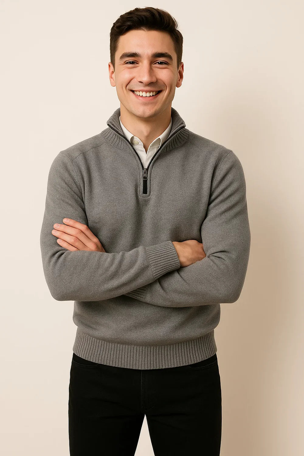 Pull Zip Tendance Smart-Casual pour Homme - Gris foncé