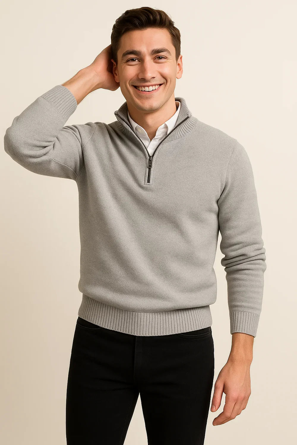 Pull Zip Tendance Smart-Casual pour Homme - Gris foncé