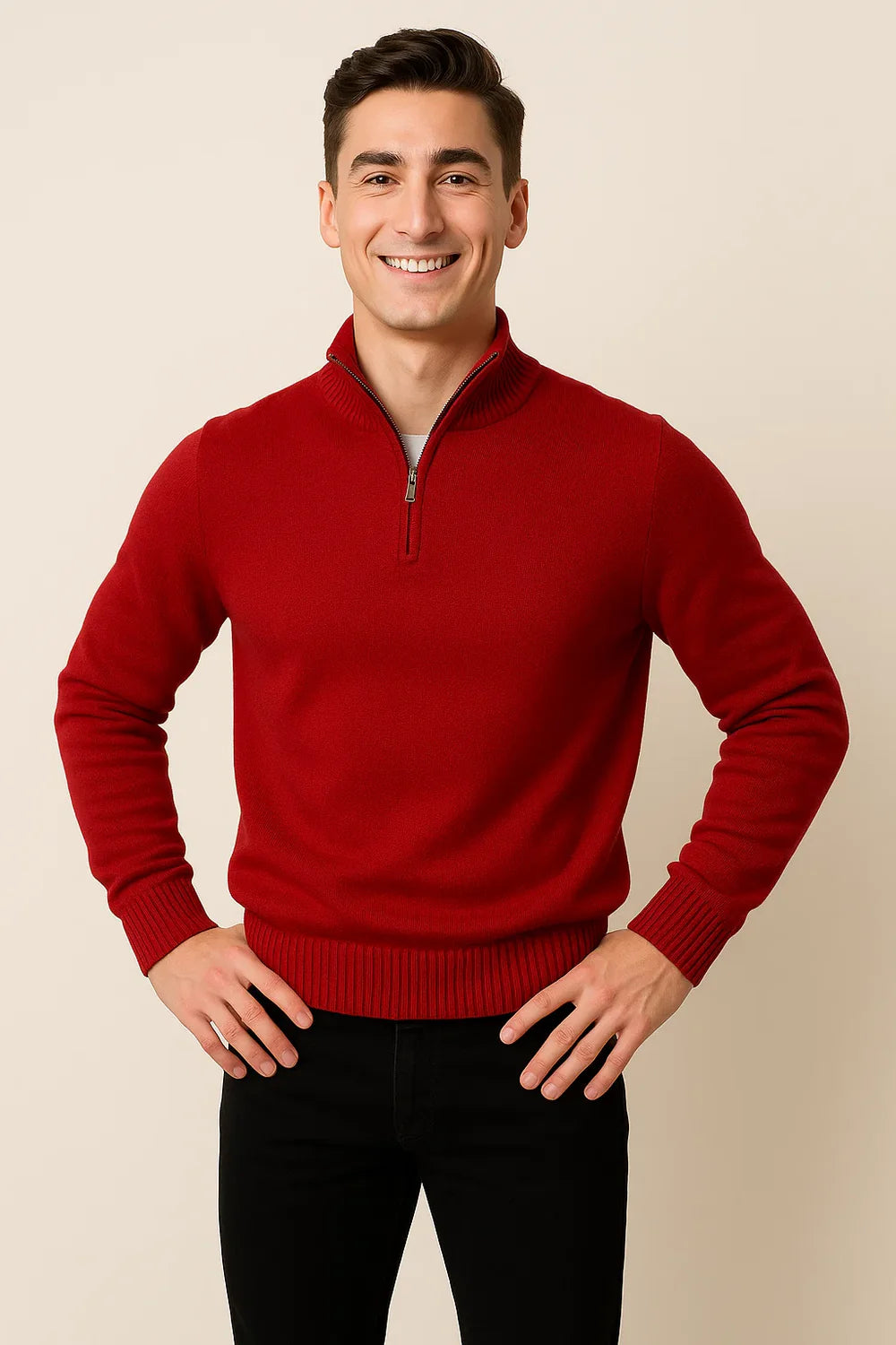 Pull Zip Tendance Smart-Casual pour Homme - Rouge