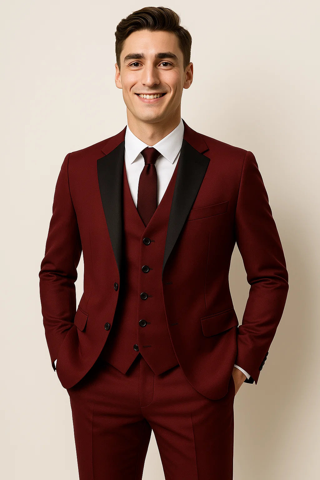 Costume d'affaires moderne 3 pièces pour hommes – Rouge