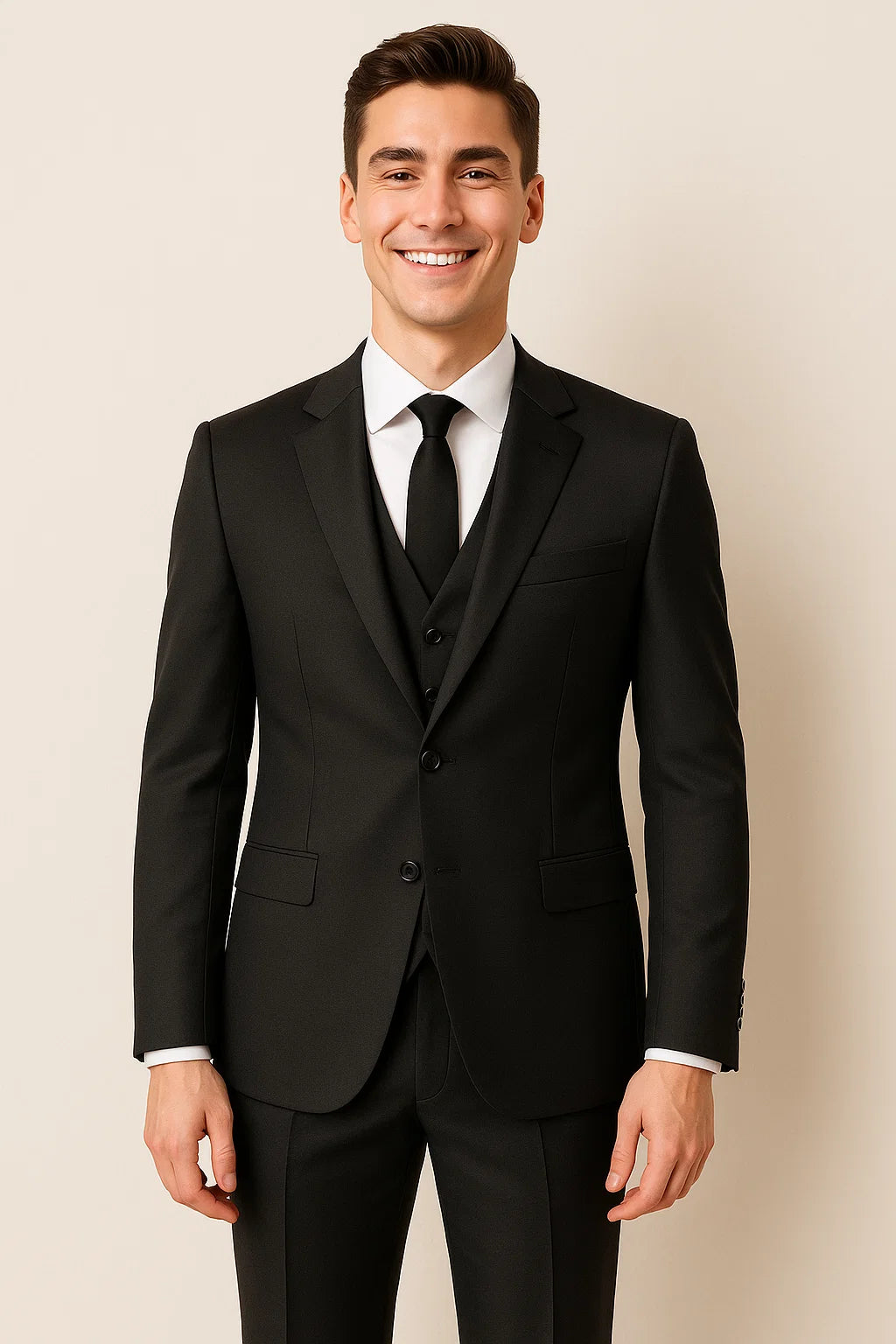 Costume d'été formel 3 pièces en lin pour homme – Noir