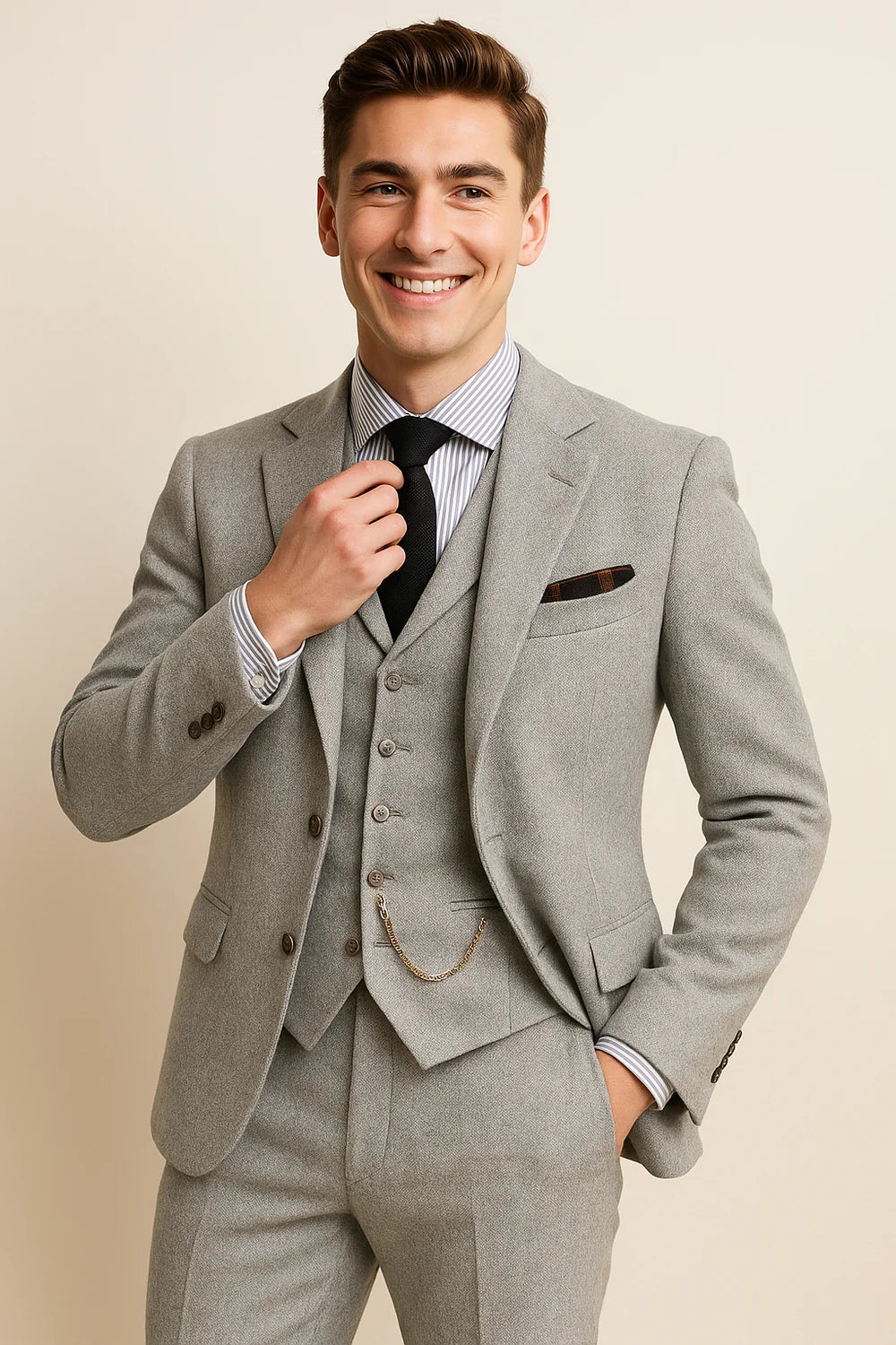 Costume Tuxedo Classique en Tweed pour Homme – Argenté