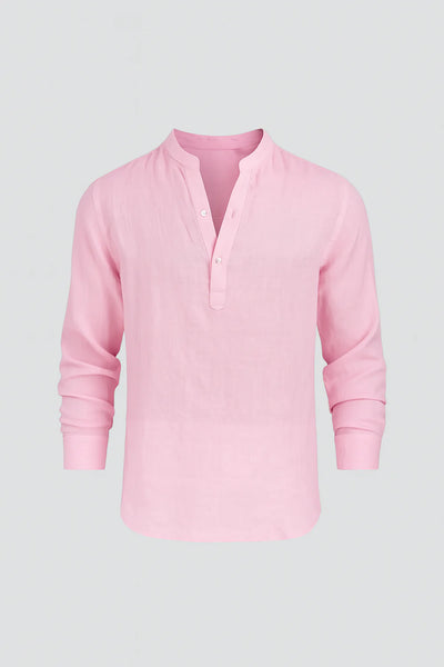 Chemise d'Été Tendance en Lin avec Col pour Homme – Rose