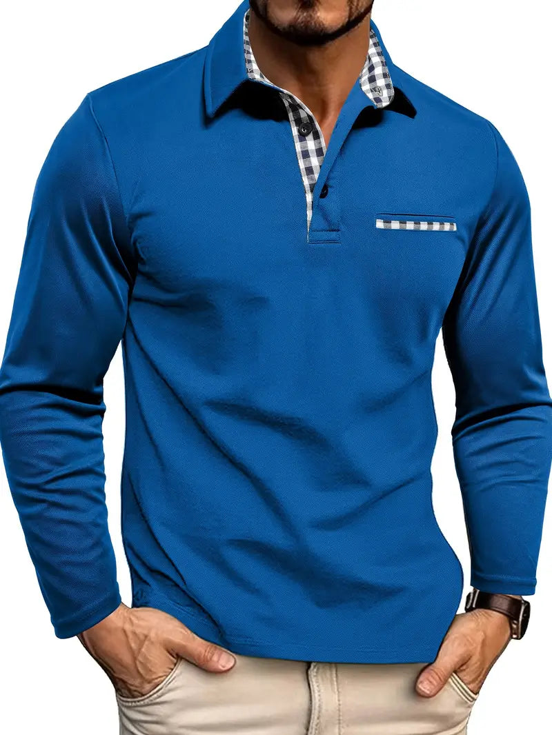Polo Manches Longues Homme – Col Classique avec Finition Carreaux