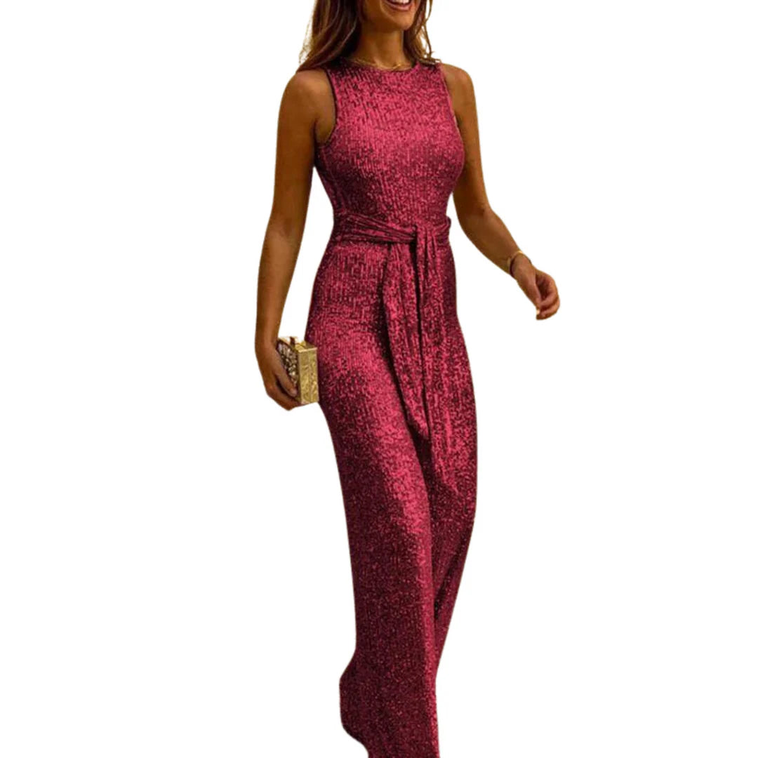 Combinaison à paillettes dos nu avec ceinture pour femmes