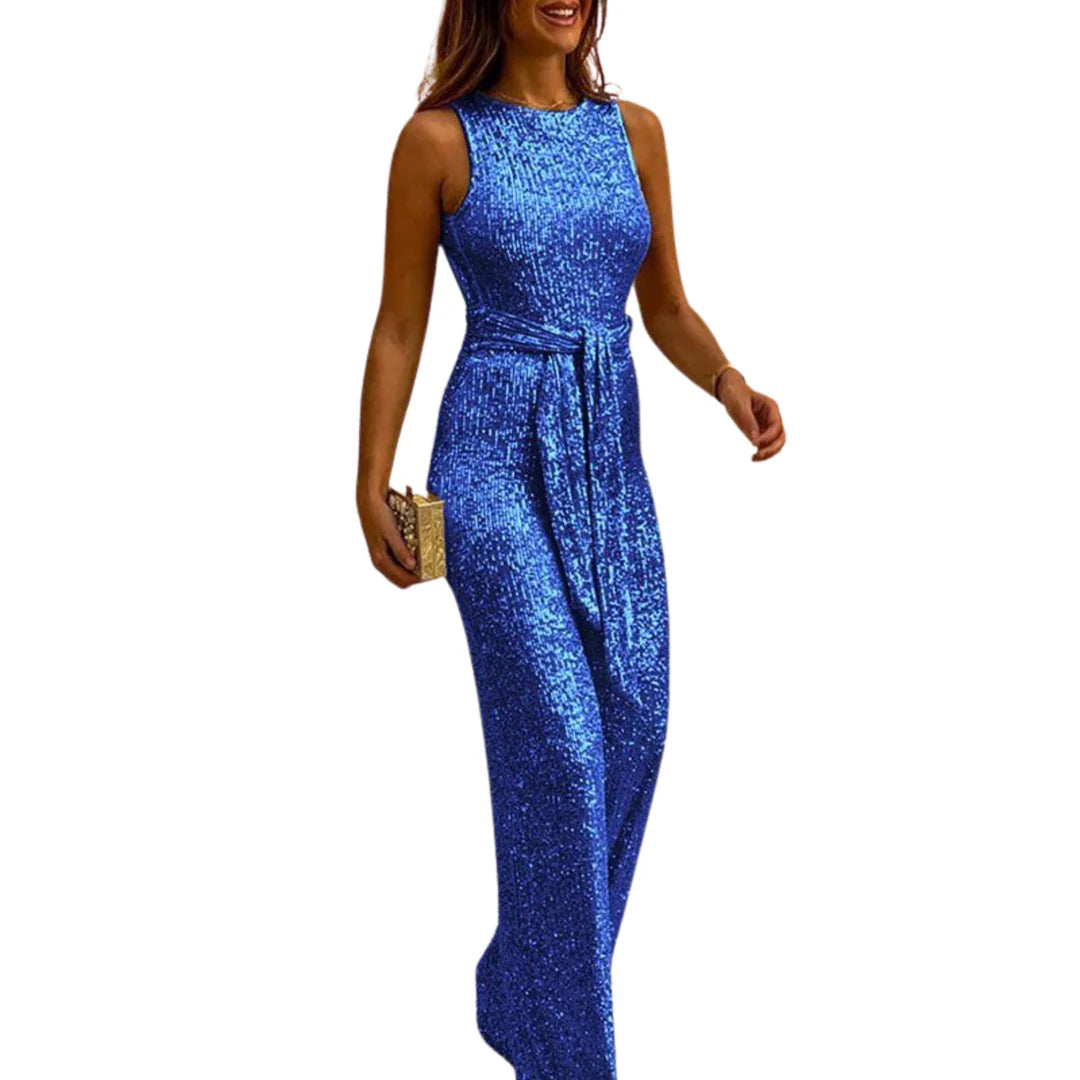 Combinaison à paillettes dos nu avec ceinture pour femmes