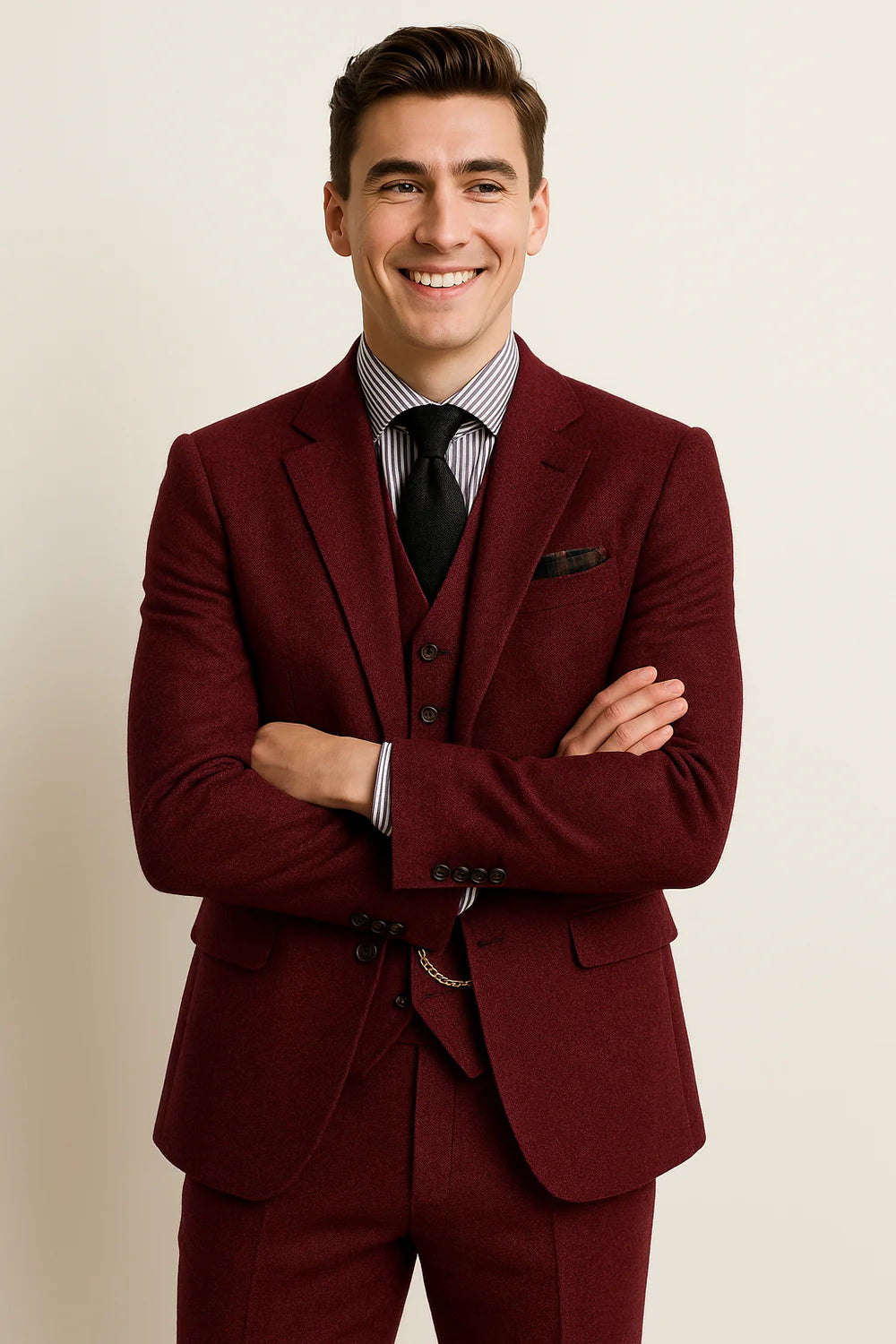 Costume Tuxedo Classique en Tweed pour Homme – Rouge