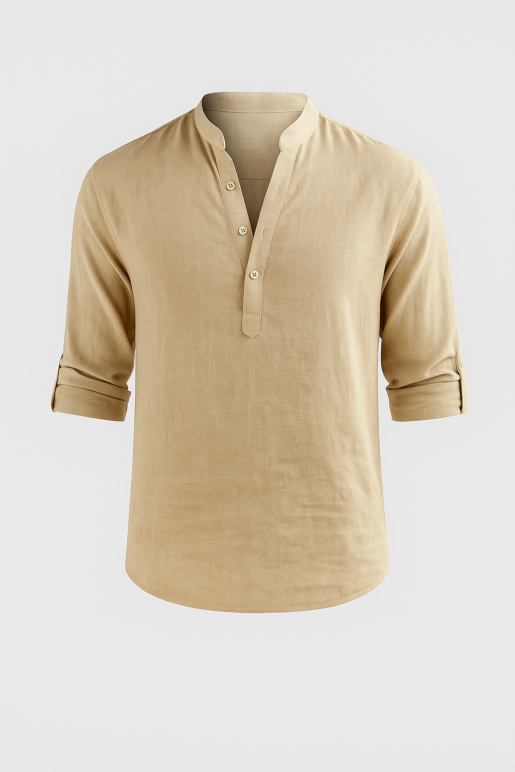 Chemise d'Été Tendance en Lin avec Col pour Homme – Beige
