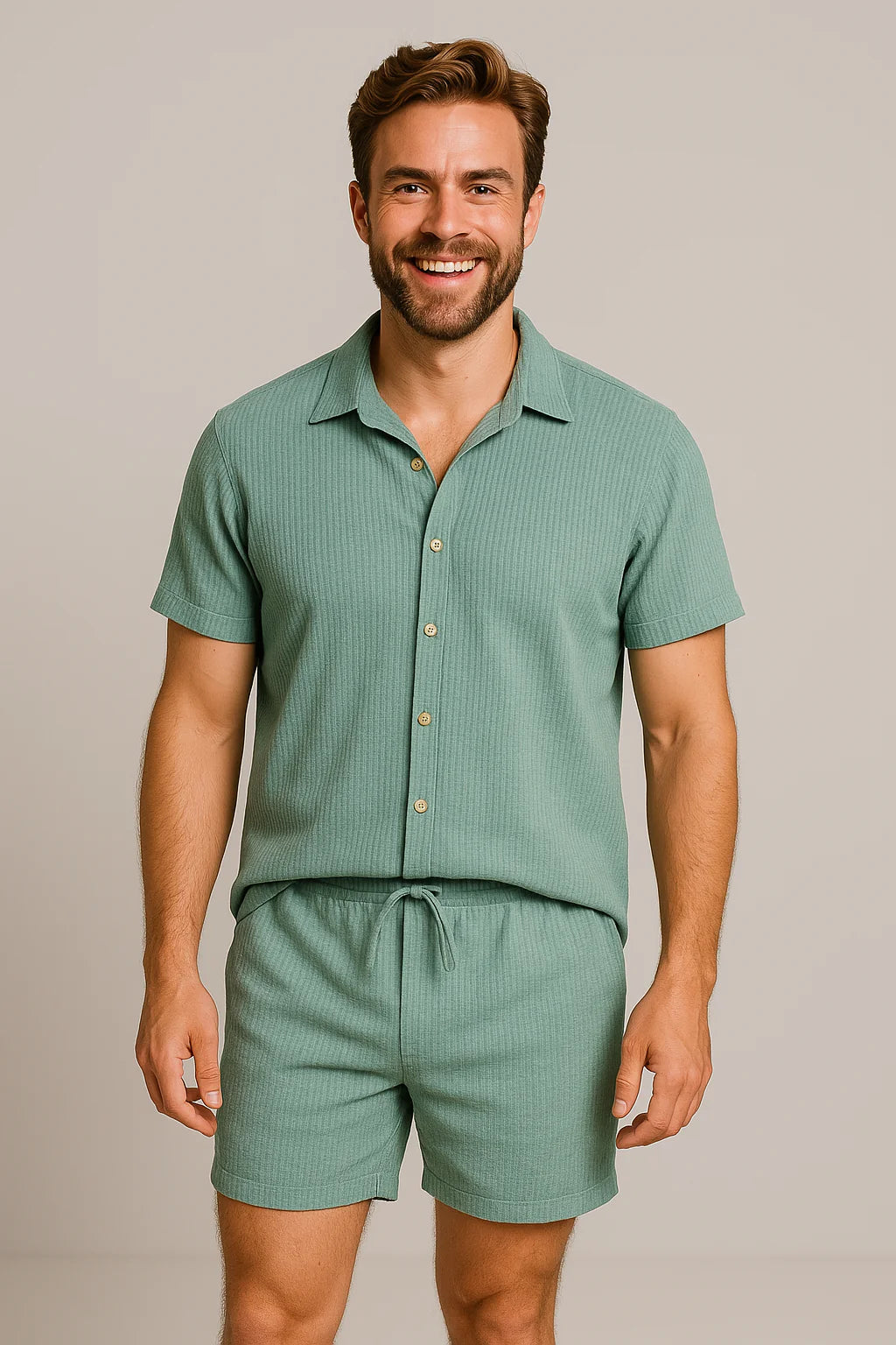 Ensemble d'été en velours côtelé boutonné pour hommes