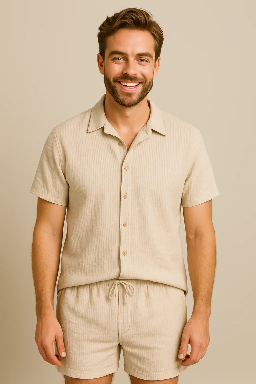 Ensemble d'été en velours côtelé boutonné pour hommes