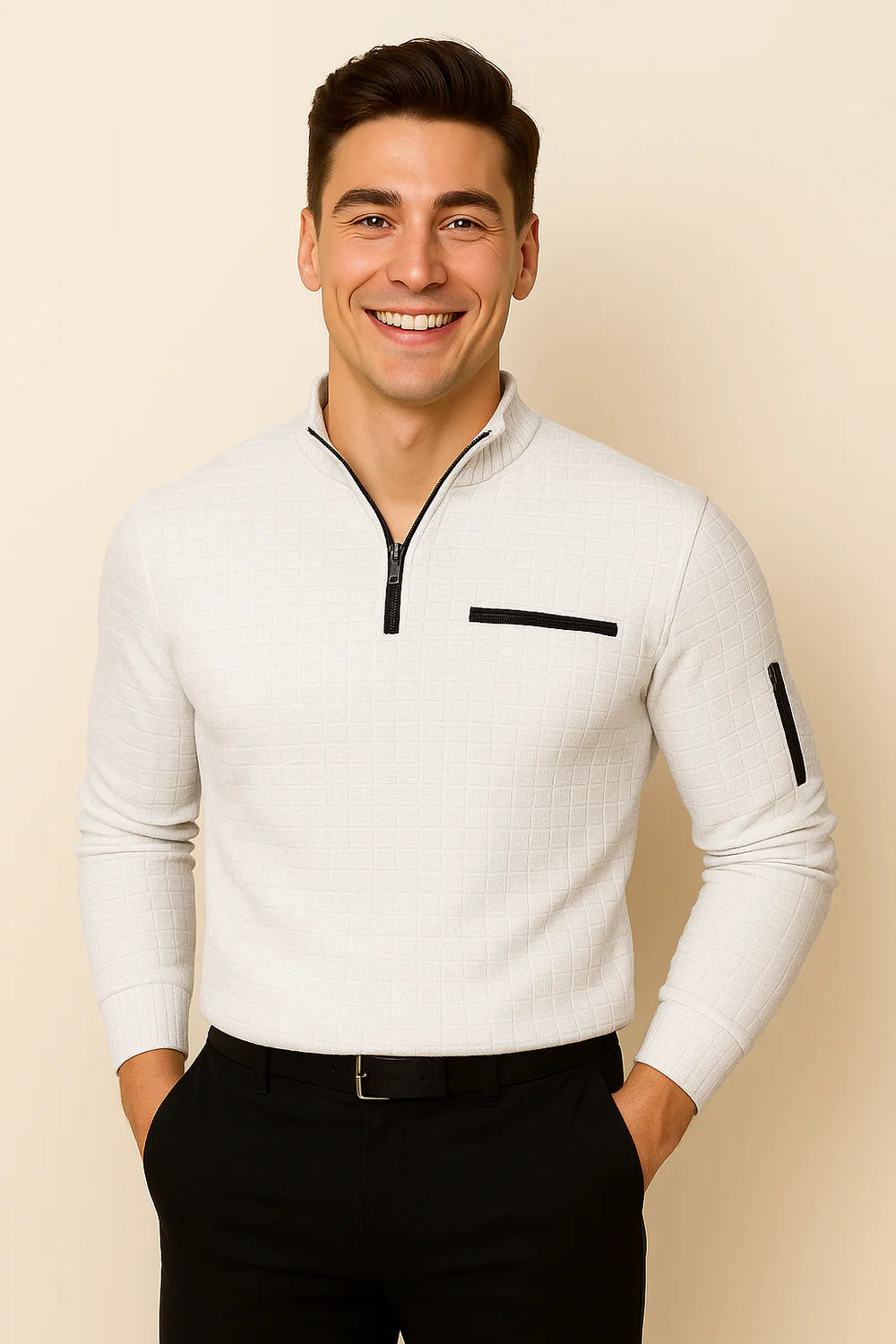 Polo à Manches Longues pour Homme au Style Moderne – Blanc
