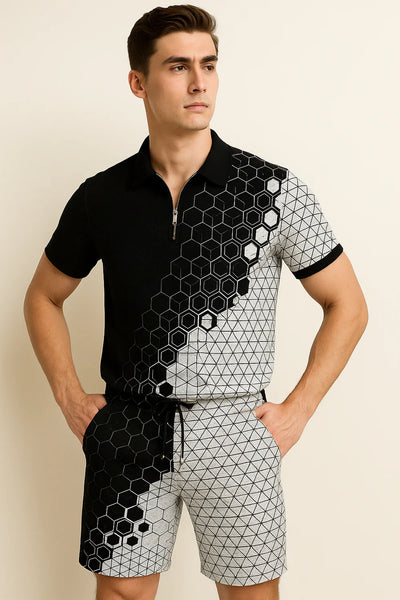 Ensemble Décontracté Moderne pour Homme avec Imprimé Tendance – Noir-blanc