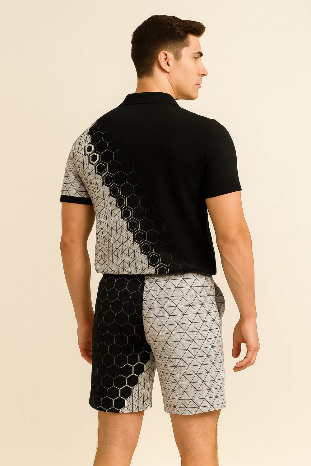 Ensemble Décontracté Moderne pour Homme avec Imprimé Tendance – Noir-blanc