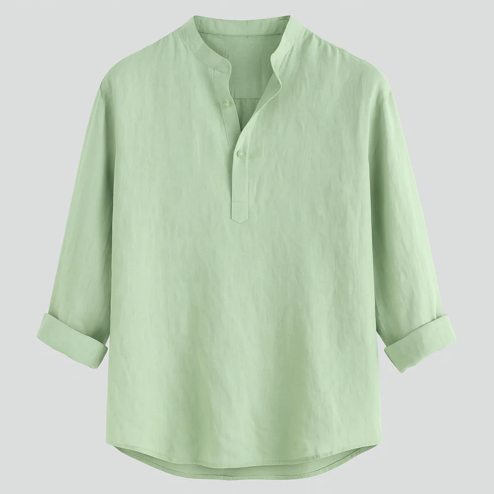 Chemise d'Été Tendance en Lin avec Col pour Homme – Vert clair