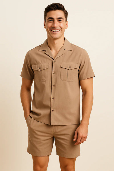 Ensemble élégant pour hommes – Polo et short – Kaki foncé