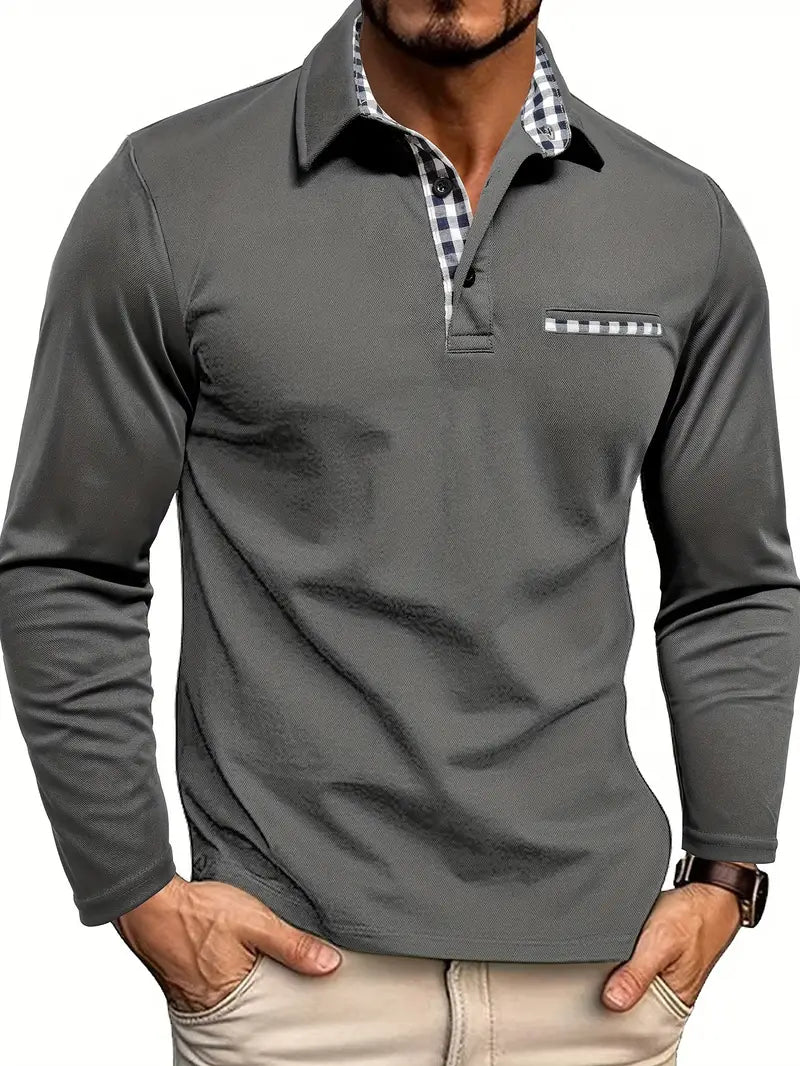 Polo Manches Longues Homme – Col Classique avec Finition Carreaux