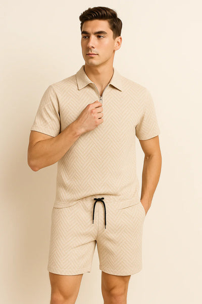Ensemble Décontracté Moderne pour Homme avec Imprimé Tendance – Beige