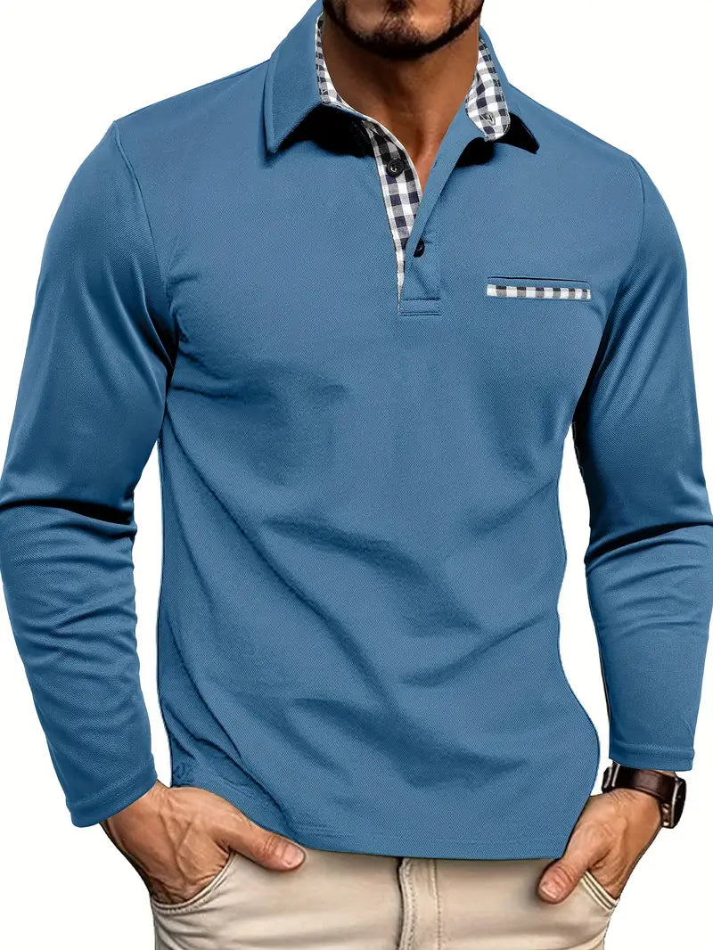 Polo Manches Longues Homme – Col Classique avec Finition Carreaux