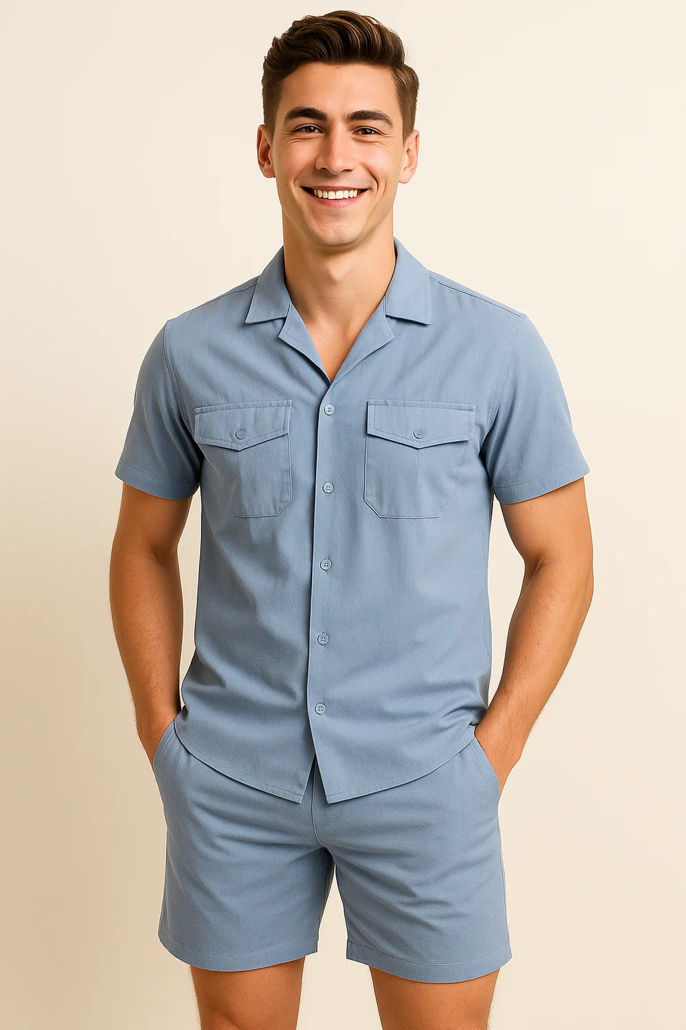 Ensemble élégant pour hommes – Polo et short – Bleu clair