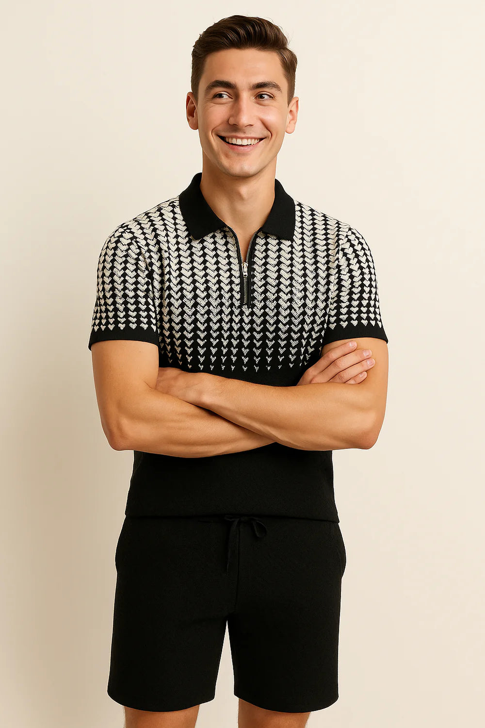 Ensemble Décontracté Moderne pour Homme avec Imprimé Tendance – Blanc-Noir