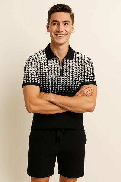 Ensemble Décontracté Moderne pour Homme avec Imprimé Tendance – Blanc-Noir
