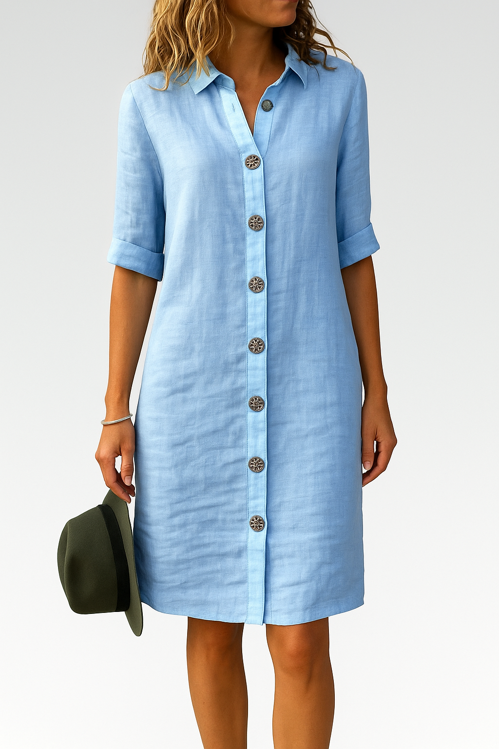 Robe d'été classique entièrement boutonnée pour femmes