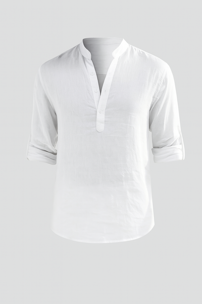 Chemise d'Été Tendance en Lin avec Col pour Homme – Blanc