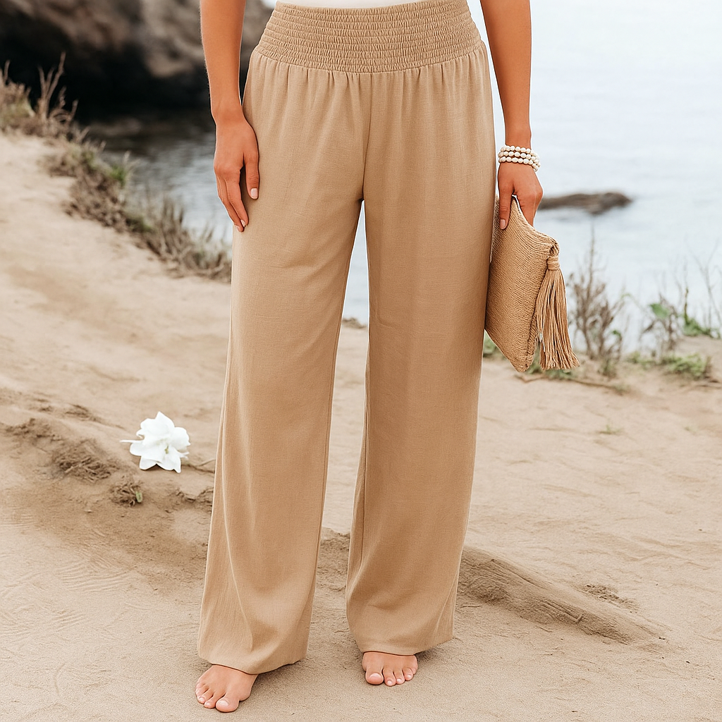 Pantalon d'été à jambes larges et taille haute pour femmes, style moderne