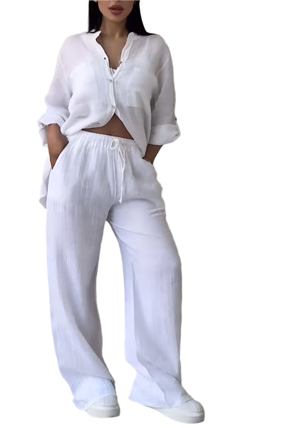Ensemble d'été classique à manches longues pour femmes, coupe semi-lâche