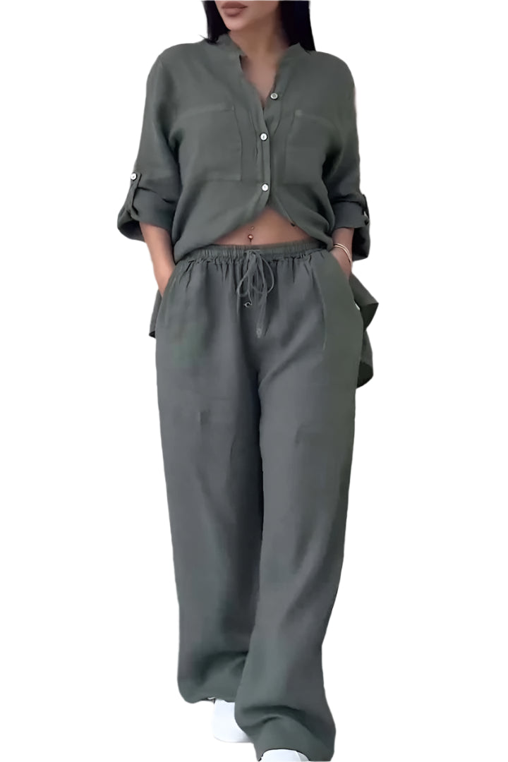 Ensemble d'été classique à manches longues pour femmes, coupe semi-lâche