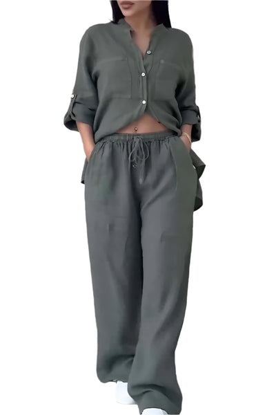Ensemble d'été classique à manches longues pour femmes, coupe semi-lâche