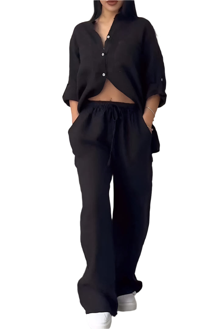 Ensemble d'été classique à manches longues pour femmes, coupe semi-lâche
