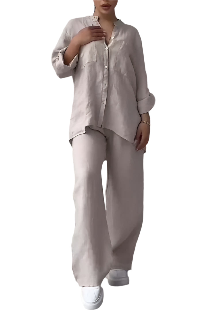Ensemble d'été classique à manches longues pour femmes, coupe semi-lâche