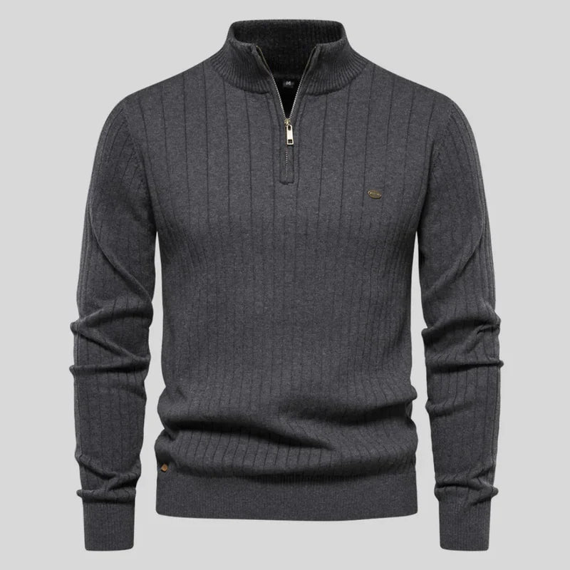 Pull à Quart de Zip en Maille Élégant pour Homme – Gris foncé