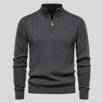 Pull à Quart de Zip en Maille Élégant pour Homme – Gris foncé