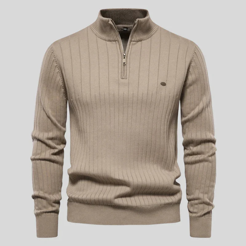 Pull à Quart de Zip en Maille Élégant pour Homme – Kaki