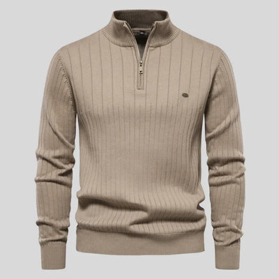 Pull à Quart de Zip en Maille Élégant pour Homme – Kaki
