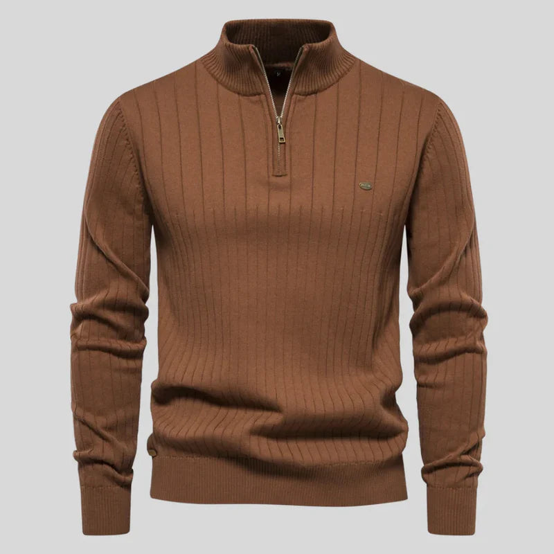 Pull à Quart de Zip en Maille Élégant pour Homme – Marron