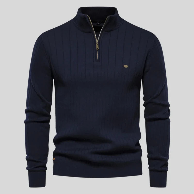 Pull à Quart de Zip en Maille Élégant pour Homme – Bleu foncé