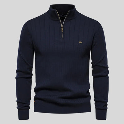 Pull à Quart de Zip en Maille Élégant pour Homme – Bleu foncé