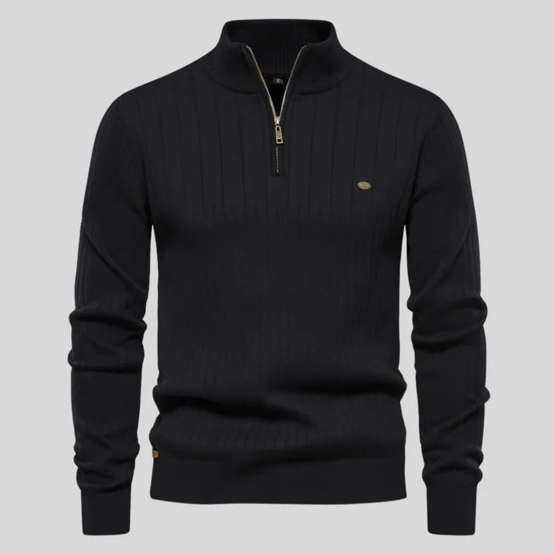 Pull à Quart de Zip en Maille Élégant pour Homme – Noir