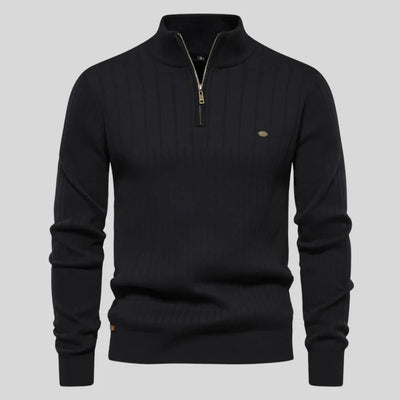 Pull à Quart de Zip en Maille Élégant pour Homme – Noir