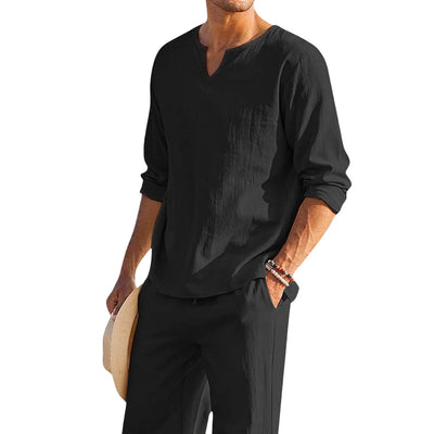 Ensemble chemise à col en V et pantalon assorti pour hommes
