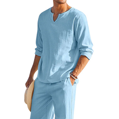 Ensemble chemise à col en V et pantalon assorti pour hommes