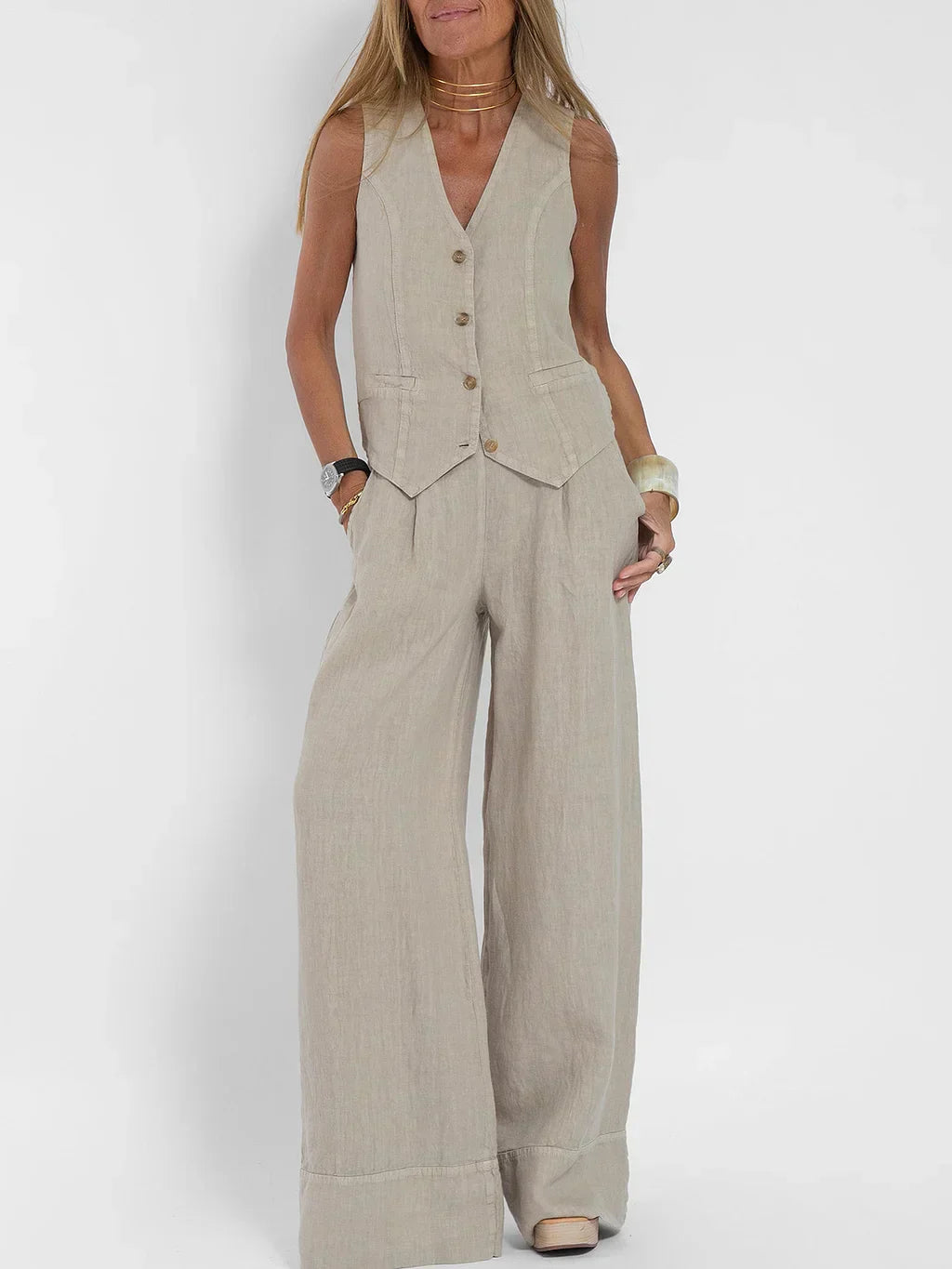 Combinaison d'été deux pièces avec gilet et pantalon pour femmes