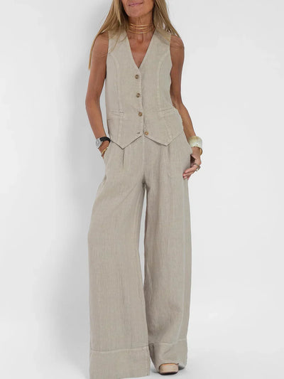 Combinaison d'été deux pièces avec gilet et pantalon pour femmes