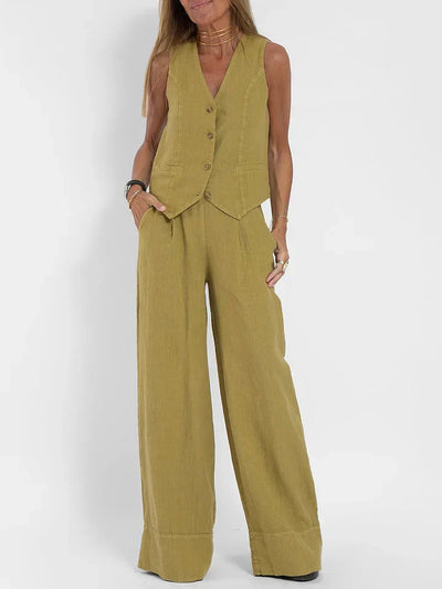 Combinaison d'été deux pièces avec gilet et pantalon pour femmes