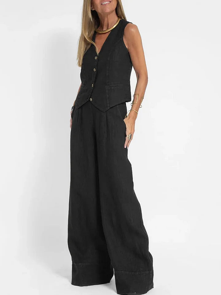 Combinaison d'été deux pièces avec gilet et pantalon pour femmes